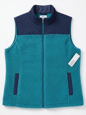 Croft & Barrow For Women Teal Sherpa Vest with Navy Accents Size. PL PETITES